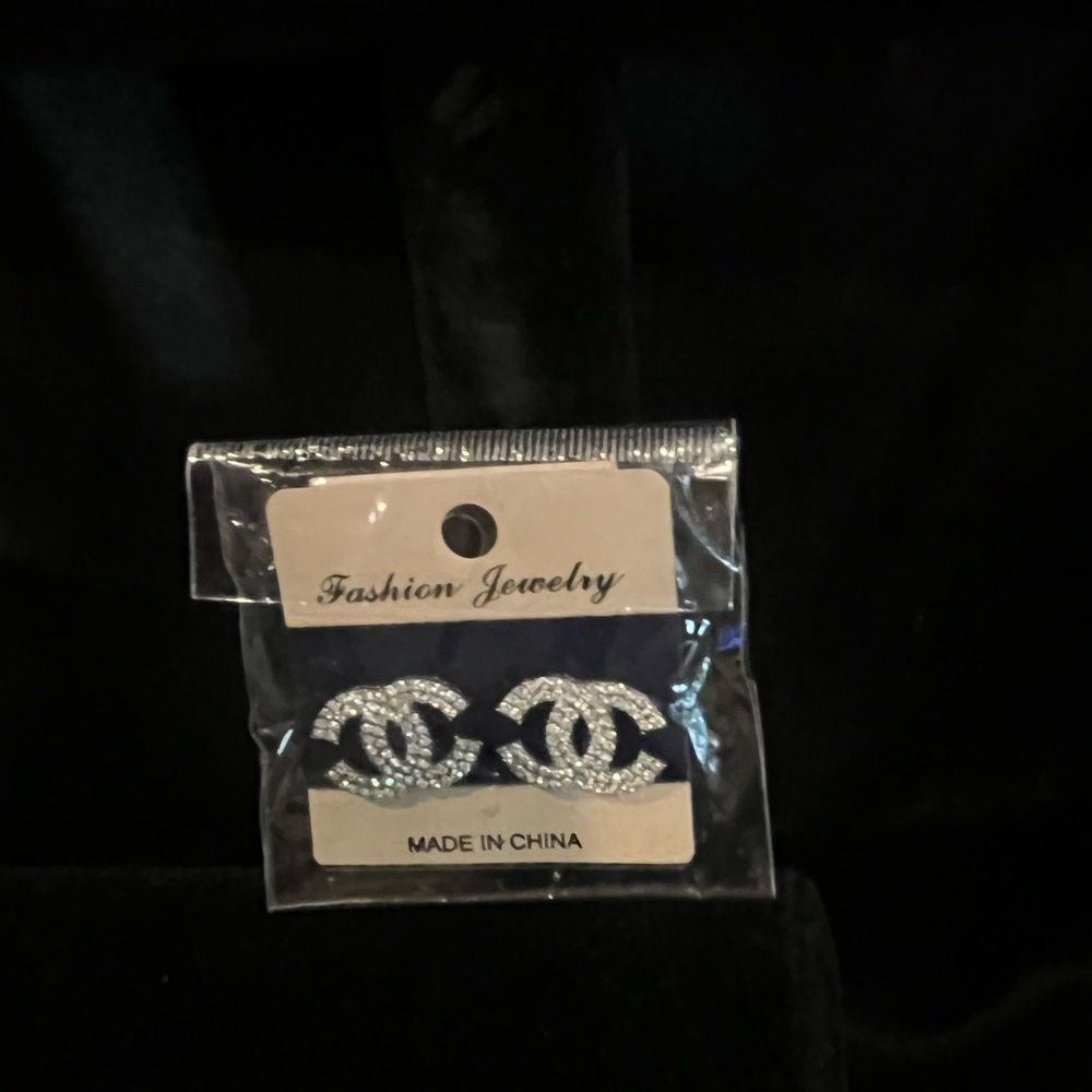 Elegant CC Silver Fashion Stud Earrings NWT
